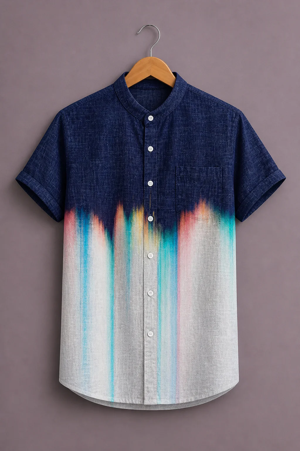 Clothav Men's Premium Gradient Printed Mandarin Collar Shirt | Modern Casual Half Sleeve Cotton Blend Shirt | XS–6XL