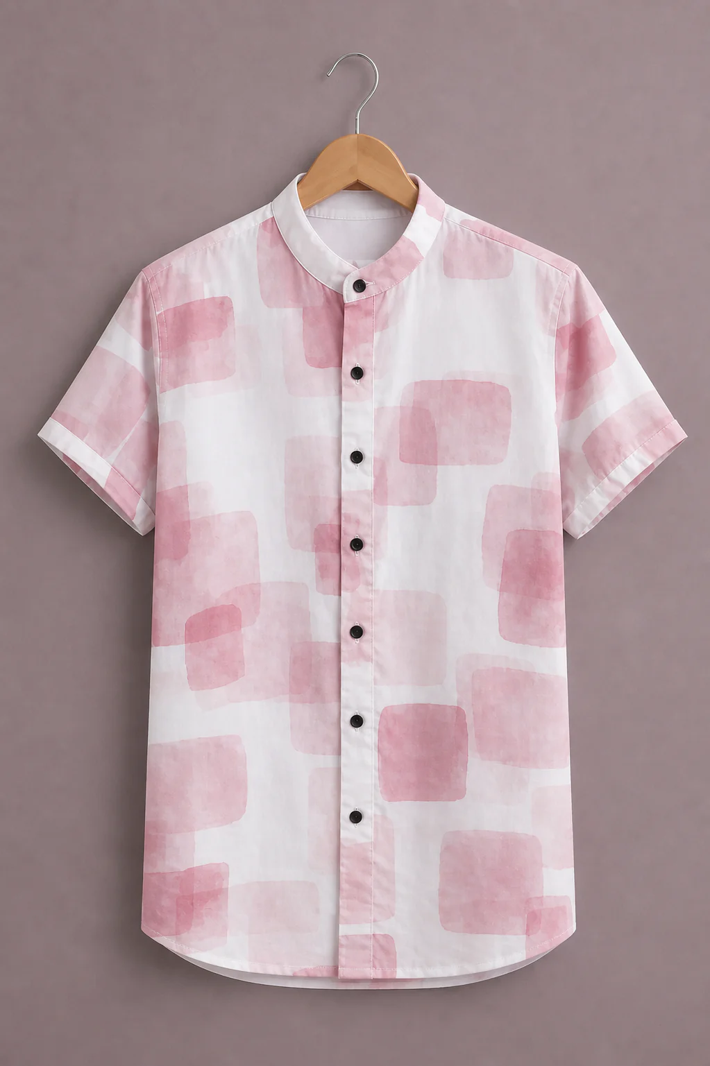 Clothav Men's Premium Abstract Printed Mandarin Collar Shirt | Soft Cotton Blend Casual Half Sleeve Shirt | XS–6XL