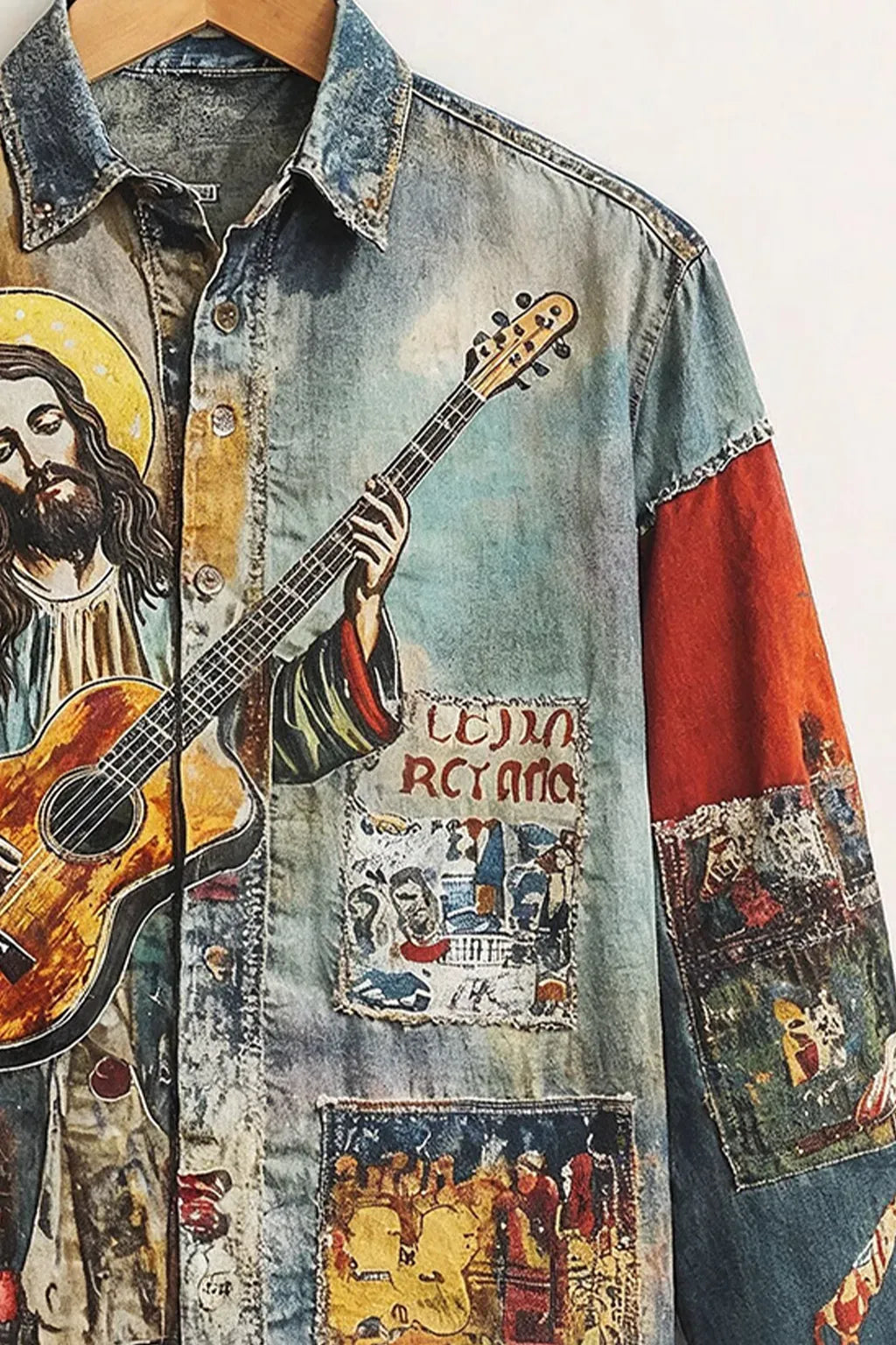 Clothav Men's Premium Vintage Guitar Art Printed Full Sleeve Shirt | Retro Artistic Casual Designer Shirt | XS–6XL