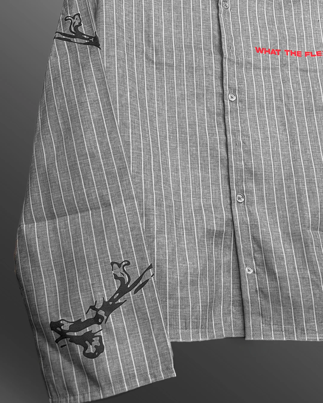 Clothav I Know My Place Graphic Grey Pinstripe Oversized Shirt Jacket for Men & Women | Statement Back Print Streetwear