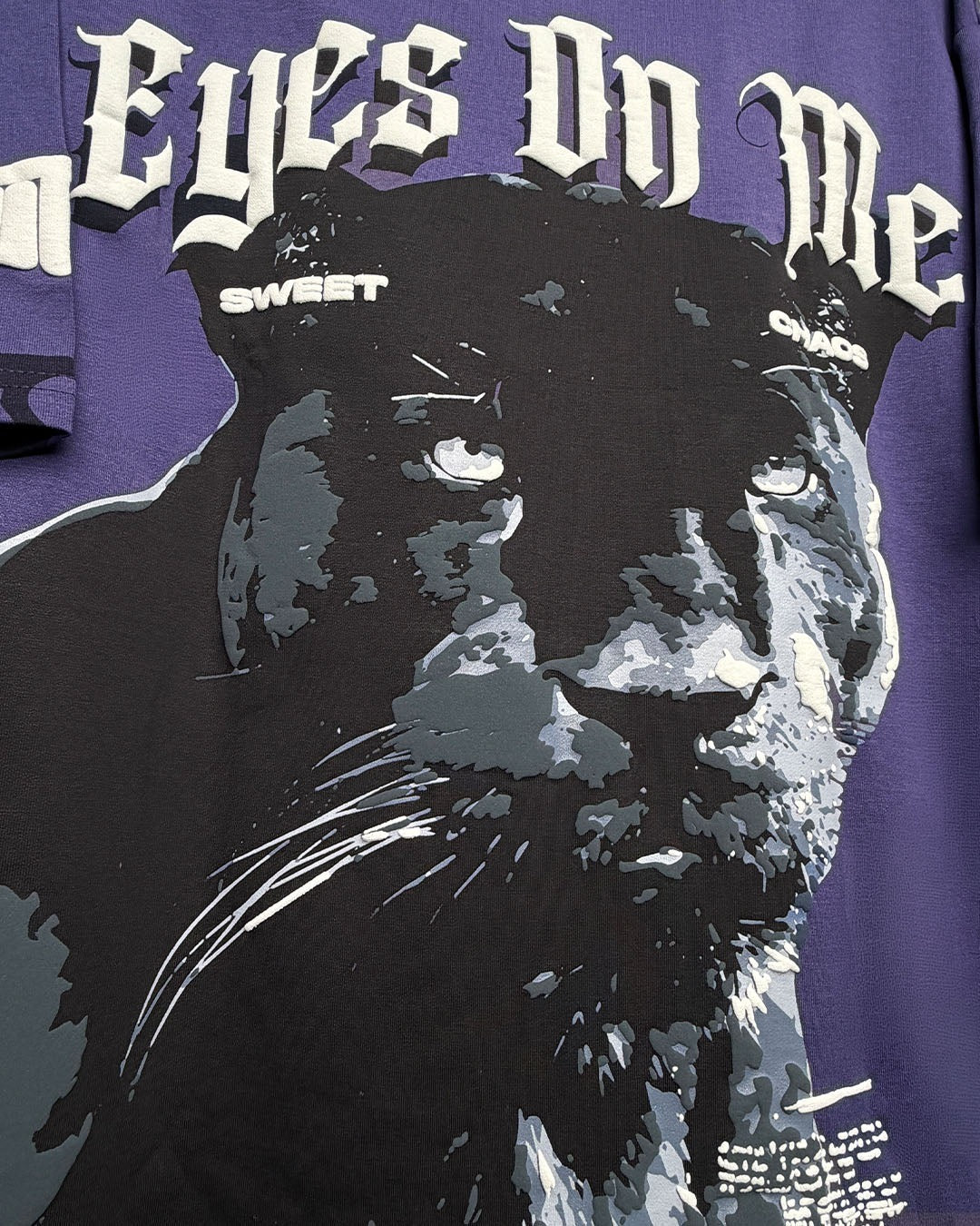 Clothav Eyes On Me Panther Graphic Oversized T-Shirt for Men & Women | Purple Statement Streetwear Tee