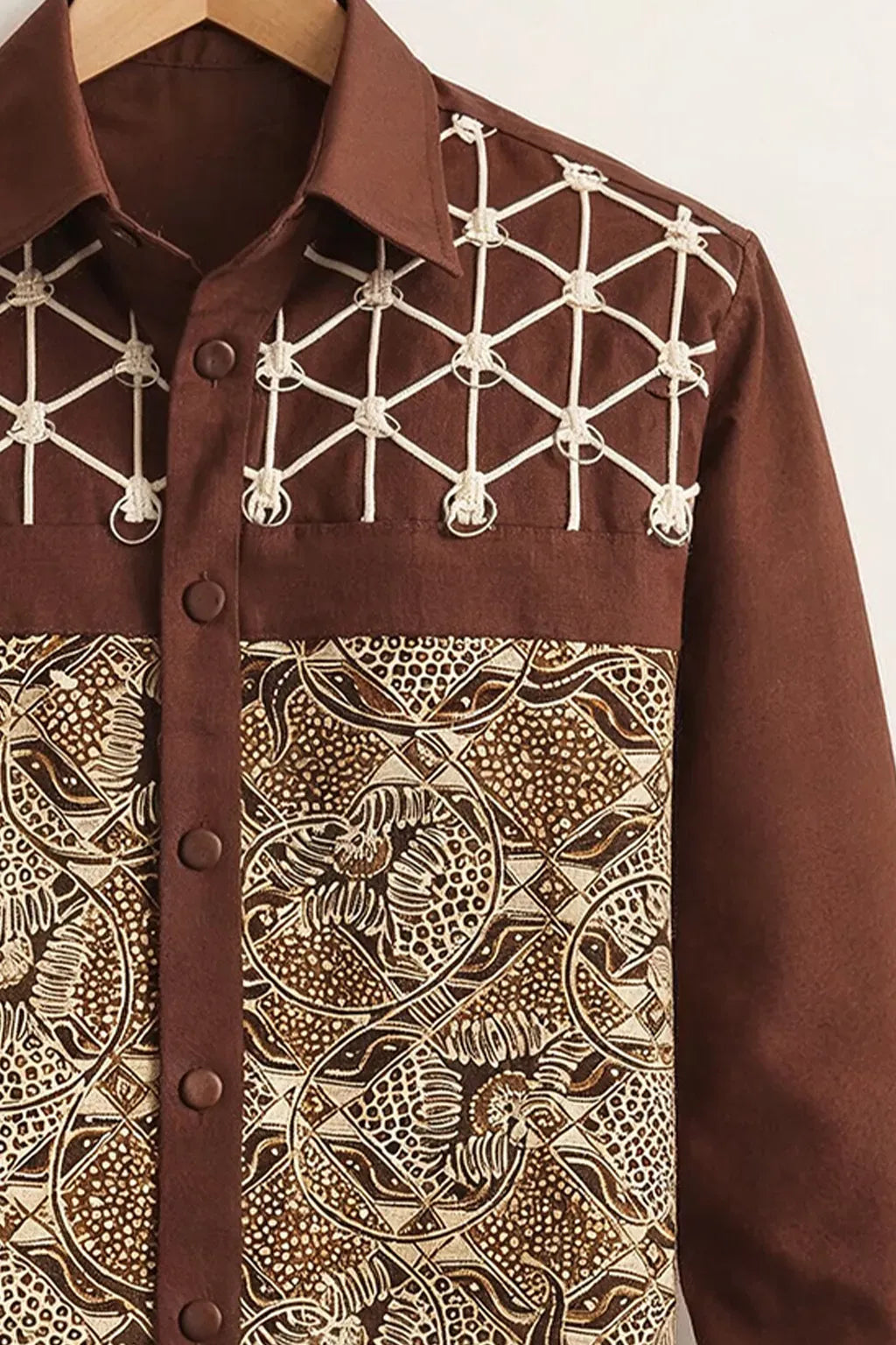 Clothav Men's Premium Brown Tribal Geometric Printed Full Sleeve Shirt | Designer Artistic Casual Shirt | XS–6XL