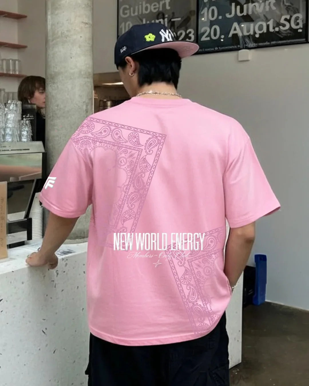 Clothav New World Energy Graphic Pink Oversized T-Shirt for Men & Women | Members Only Club Back Print Streetwear