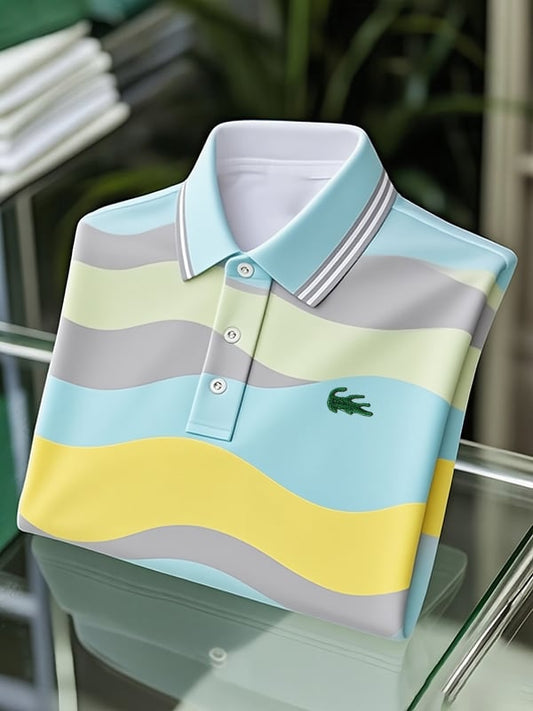 Men's Classic Business Multicolor Logo Button Short Sleeve Polo Shirt