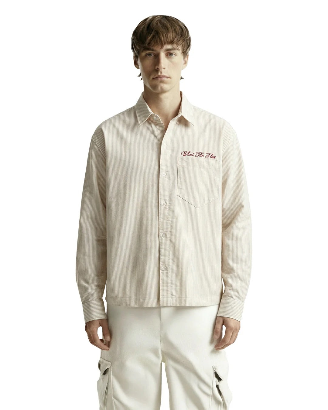 Clothav Are We Really Alive Or Just Existing Graphic Cream Corduroy Oversized Shirt Jacket for Men & Women | Statement Back Print Streetwear
