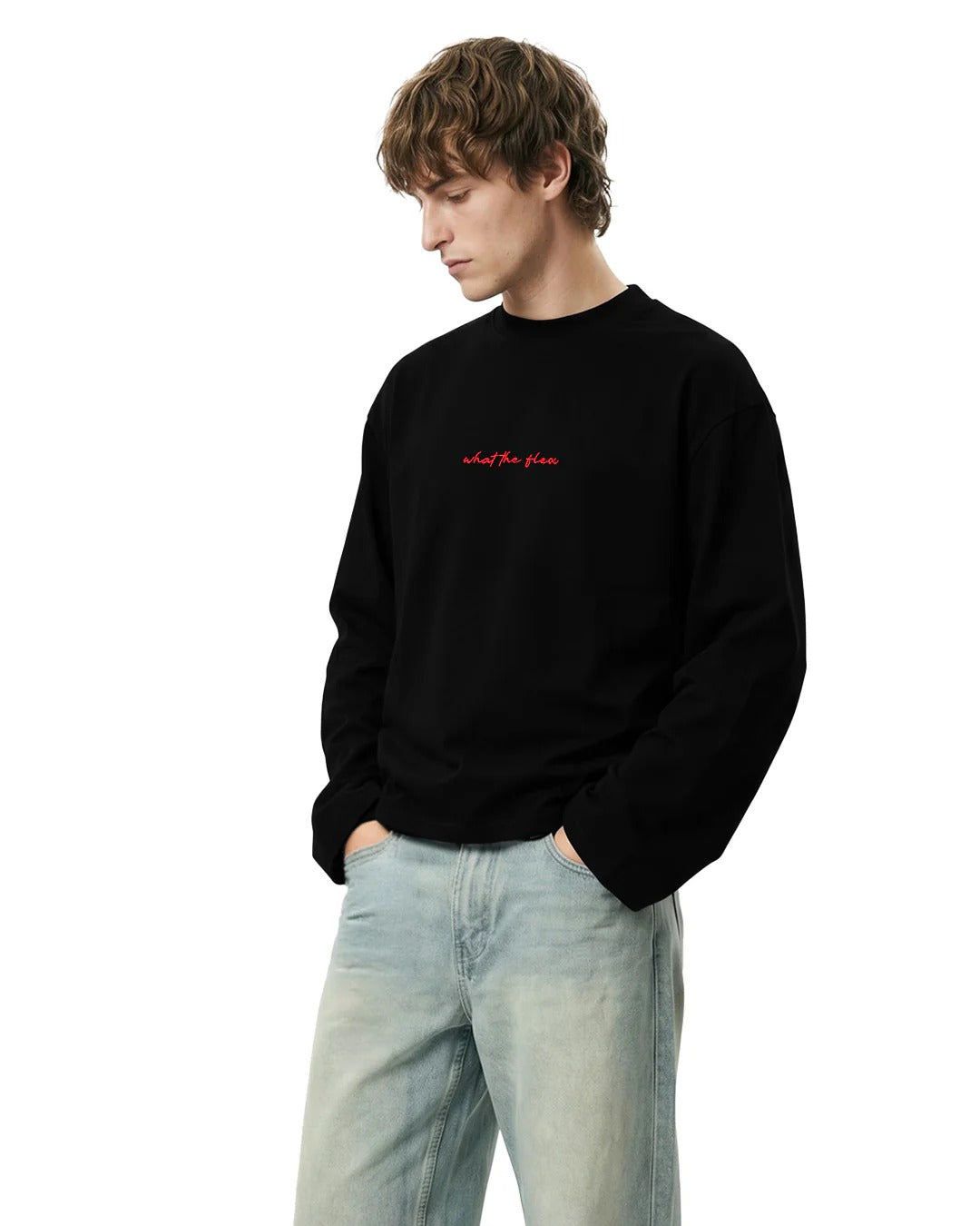 Clothav I Manifested But I Also Did The Work Graphic Oversized Full Sleeve T-Shirt for Men & Women | Black Motivational Streetwear Tee