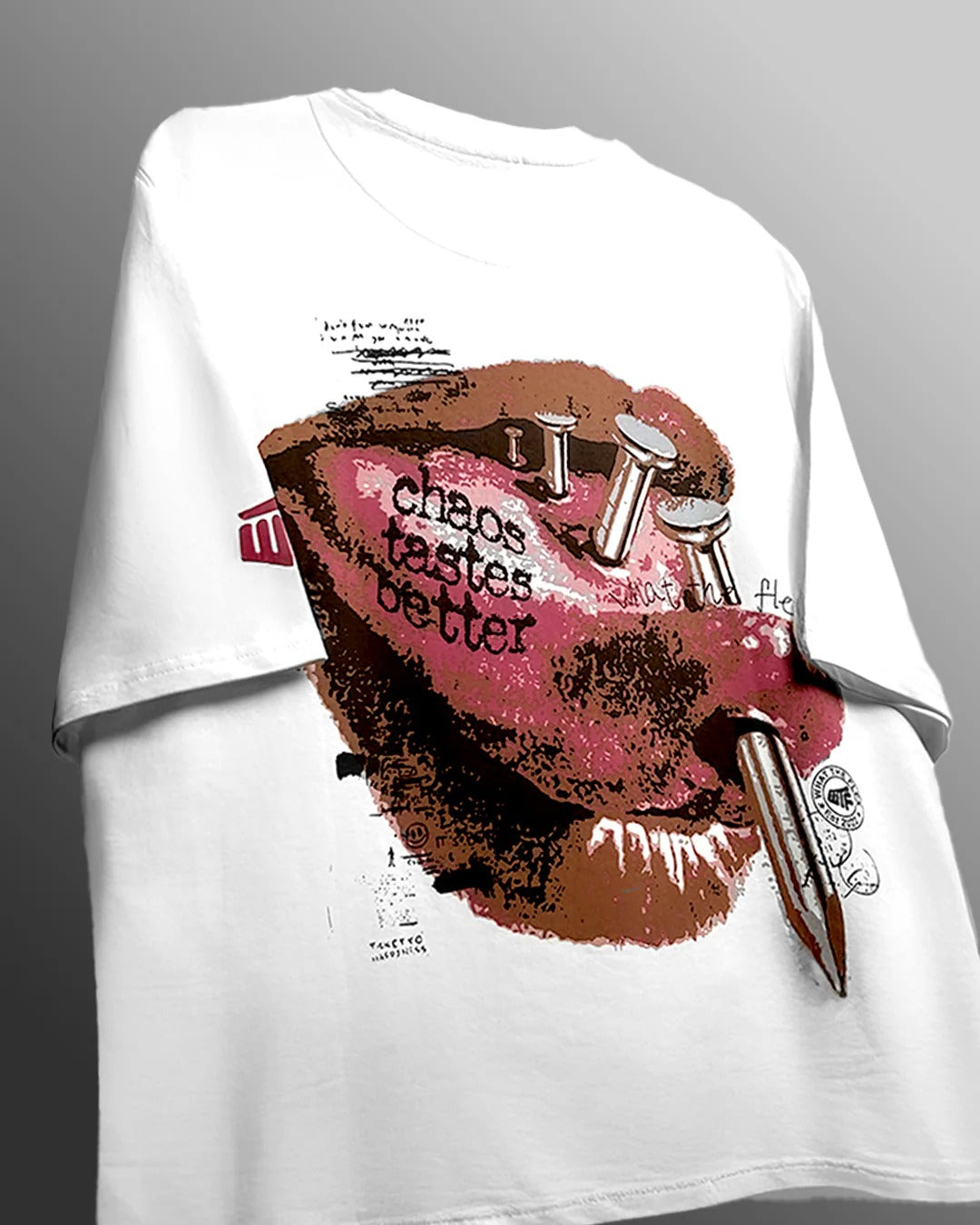Clothav Chaos Tastes Better Graphic White Oversized T-Shirt for Men & Women | Artistic Back Print Streetwear