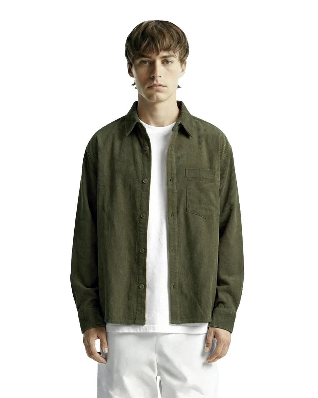 Clothav Olive Green Corduroy Oversized Full Sleeve Shirt for Men & Women | Premium Casual Solid Shirt