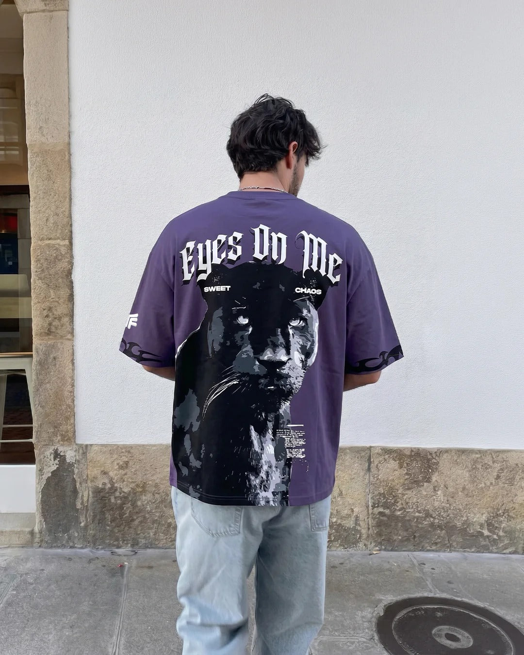 Clothav Eyes On Me Panther Graphic Oversized T-Shirt for Men & Women | Purple Statement Streetwear Tee