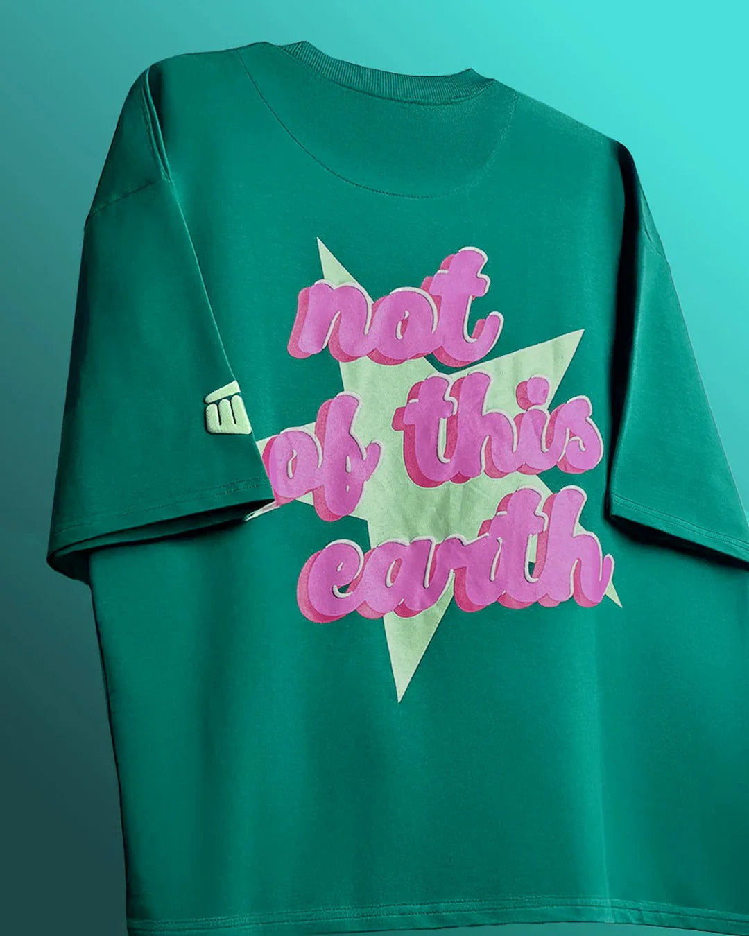 Clothav Not Of This Earth Graphic Green Oversized T-Shirt for Men & Women | Statement Back Print Streetwear