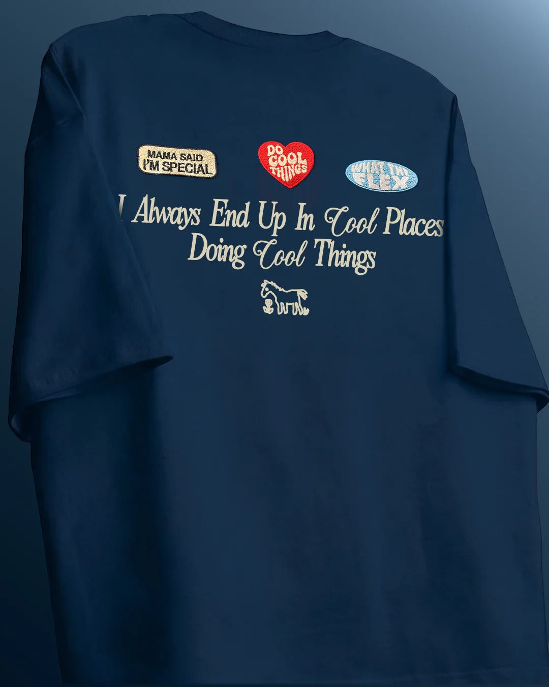 Clothav Cool Places Cool Things Graphic Navy Blue Oversized T-Shirt for Men & Women | Statement Back Print Streetwear