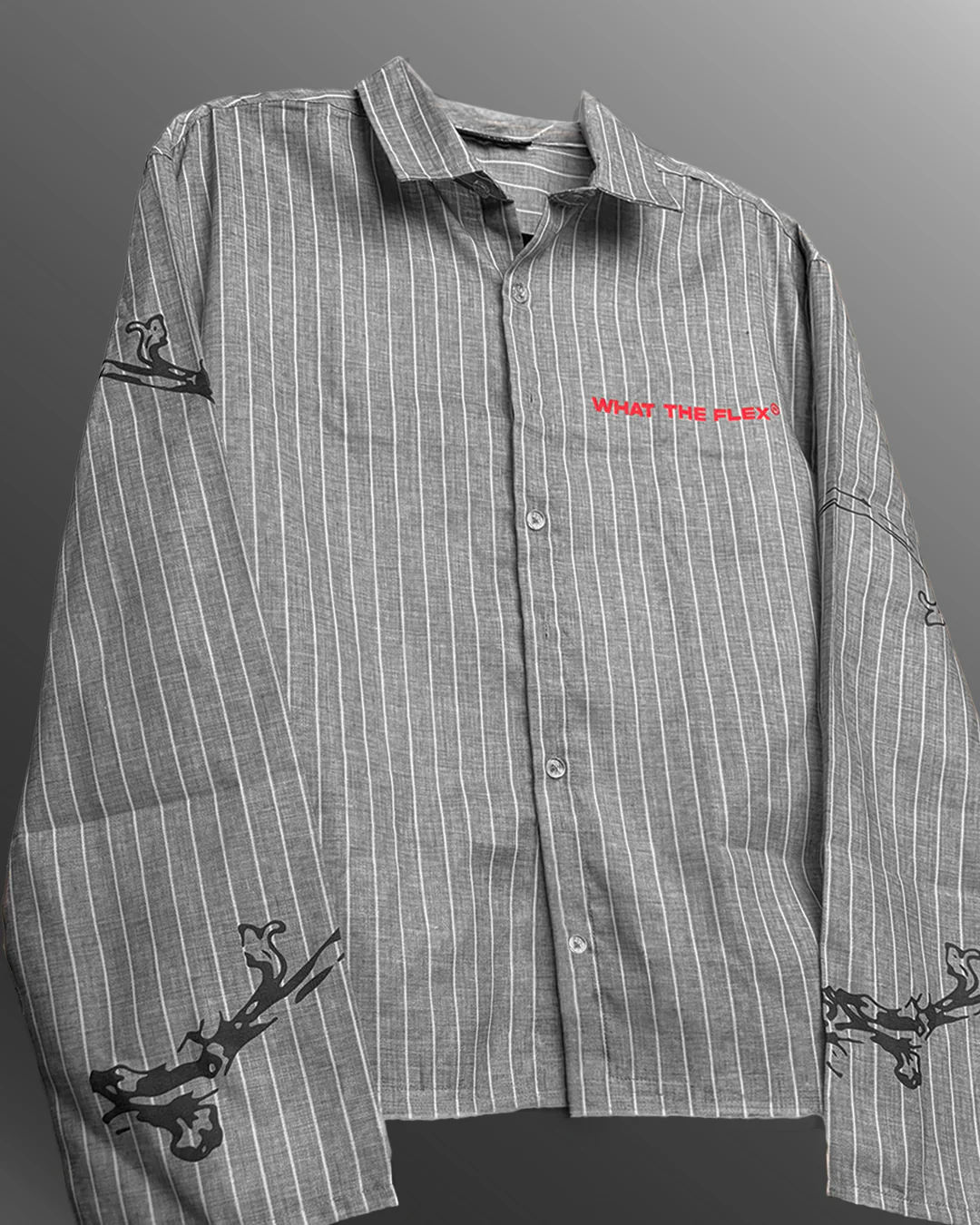 Clothav I Know My Place Graphic Grey Pinstripe Oversized Shirt Jacket for Men & Women | Statement Back Print Streetwear