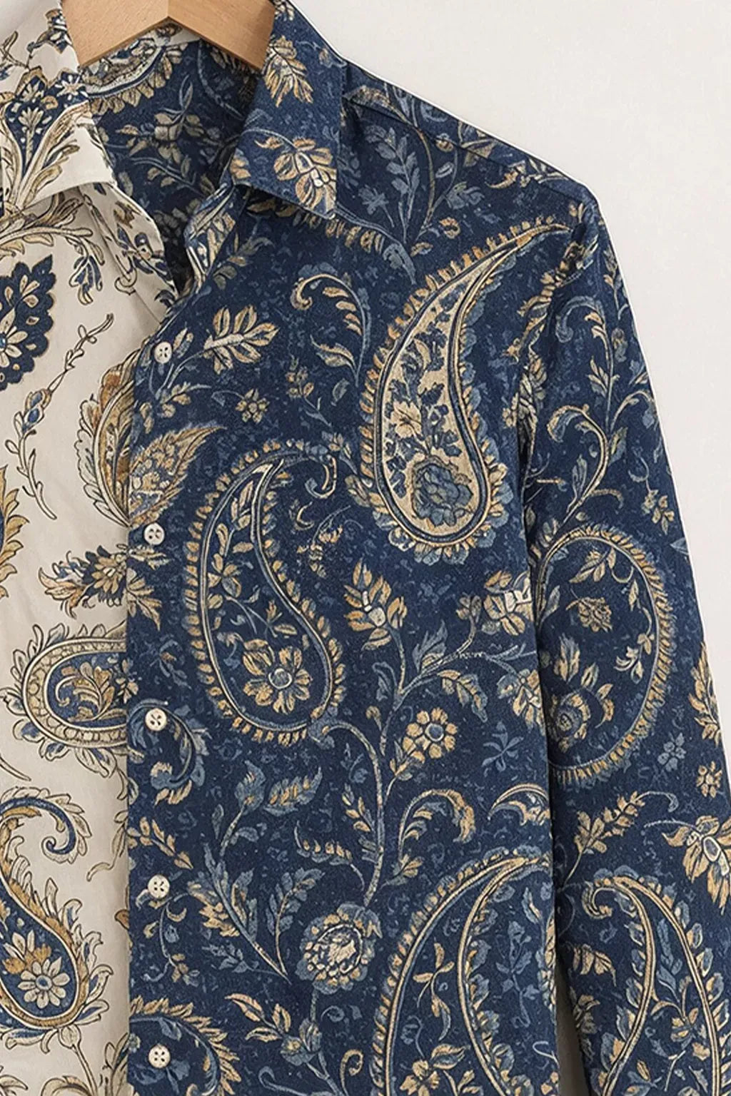 Clothav Men's Premium Dual Tone Blue & Cream Paisley Printed Full Sleeve Shirt | Designer Casual Shirt | XS–6XL