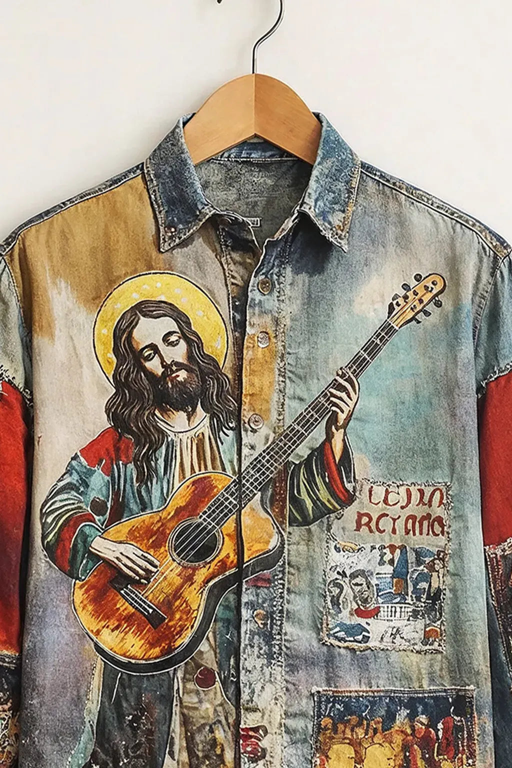 Clothav Men's Premium Vintage Guitar Art Printed Full Sleeve Shirt | Retro Artistic Casual Designer Shirt | XS–6XL