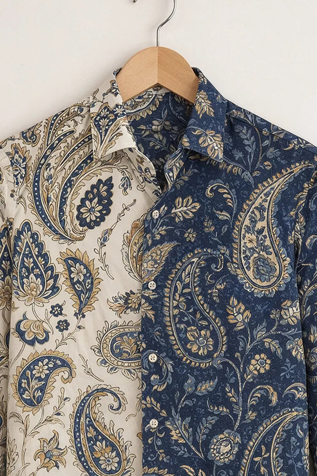 Clothav Men's Premium Dual Tone Blue & Cream Paisley Printed Full Sleeve Shirt | Designer Casual Shirt | XS–6XL