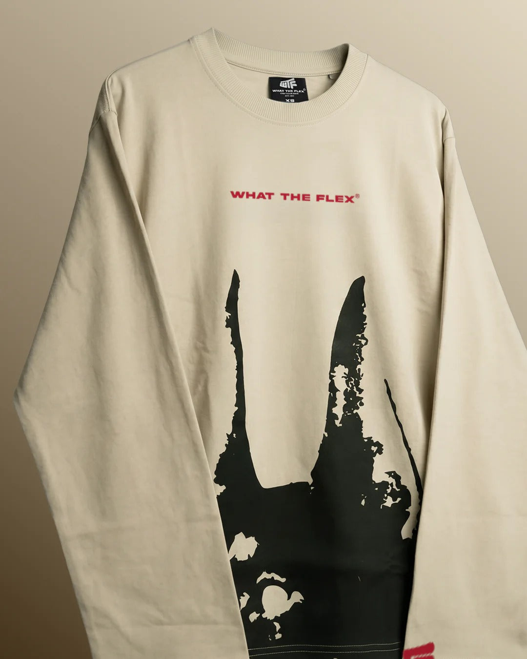 Clothav "I Got The Dawg In Me" Graphic Oversized Full Sleeve T-Shirt for Men & Women | Beige Statement Streetwear Tee