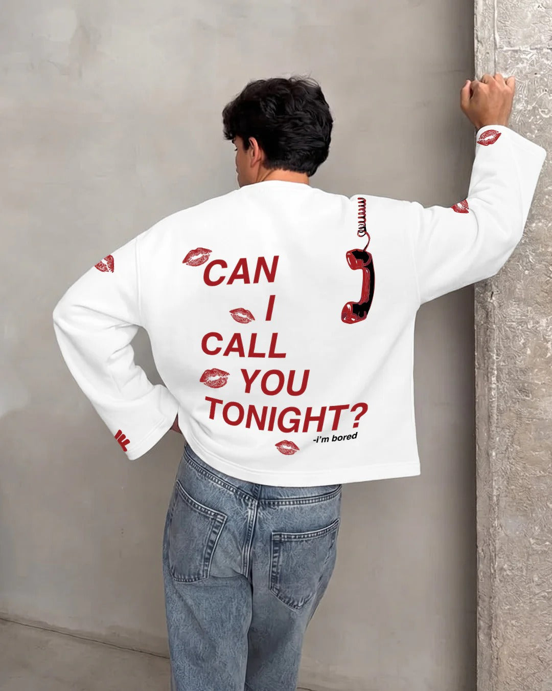 Clothav "Can I Call You Tonight?" Graphic Oversized Full Sleeve T-Shirt for Men & Women | White Statement Streetwear Tee