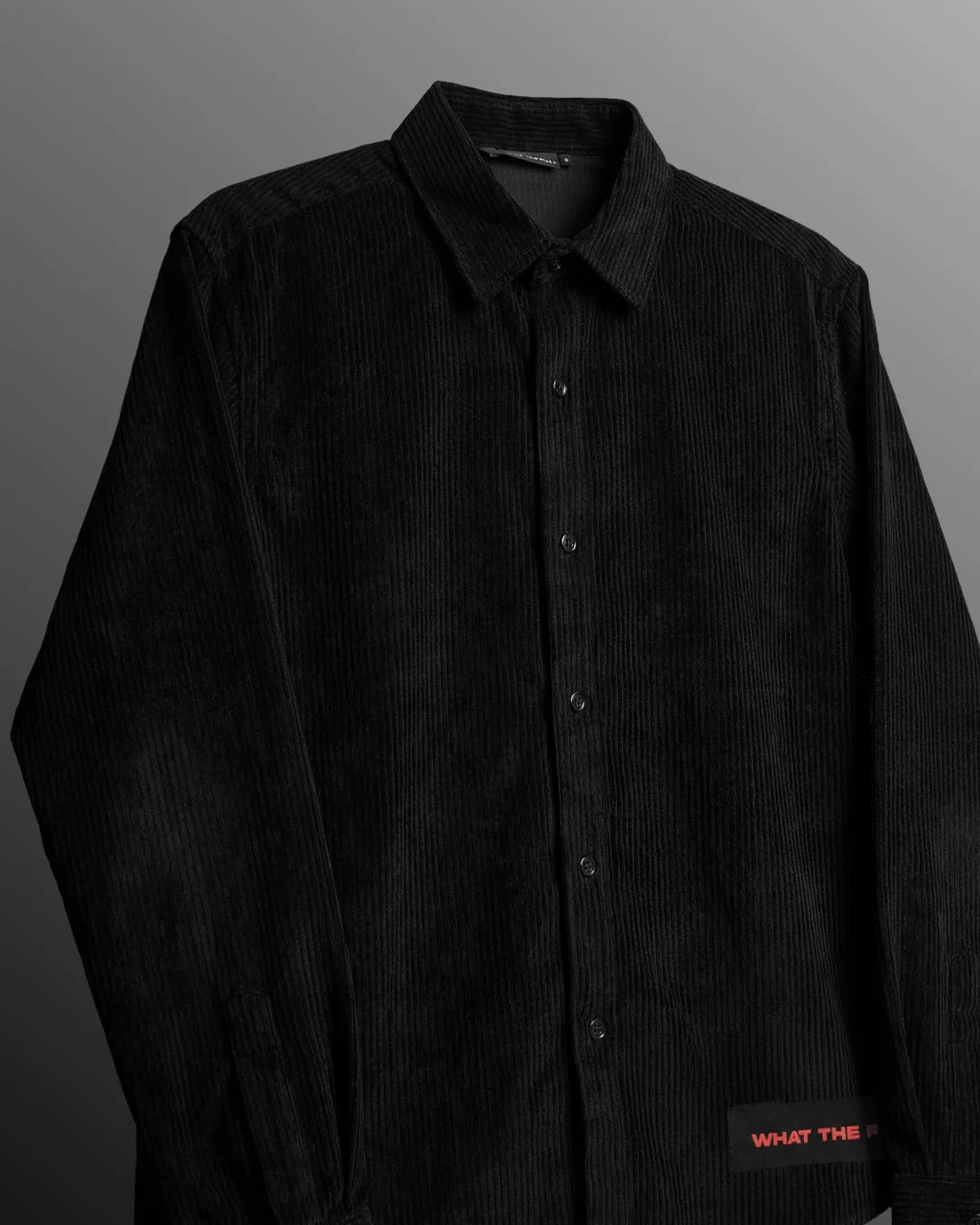Clothav Abstract Eyes Patchwork Black Corduroy Oversized Shirt Jacket for Men & Women | Artistic Graphic Back Print Streetwear