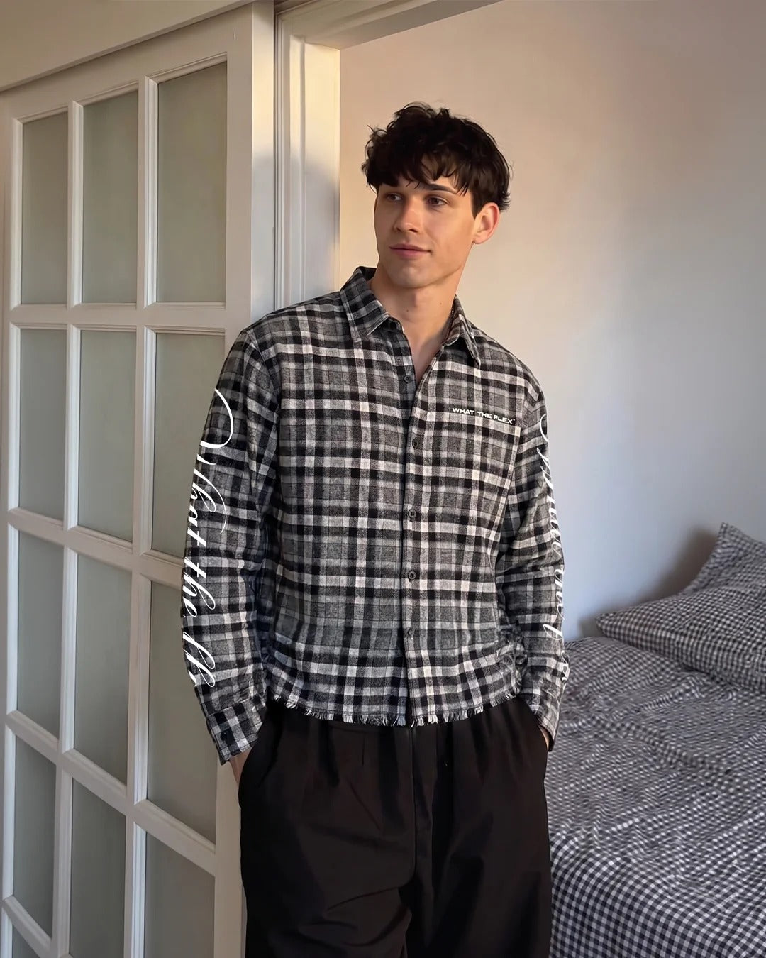 Clothav In My Villain Era Graphic Black Plaid Oversized Shirt Jacket for Men & Women | Statement Back Print Streetwear