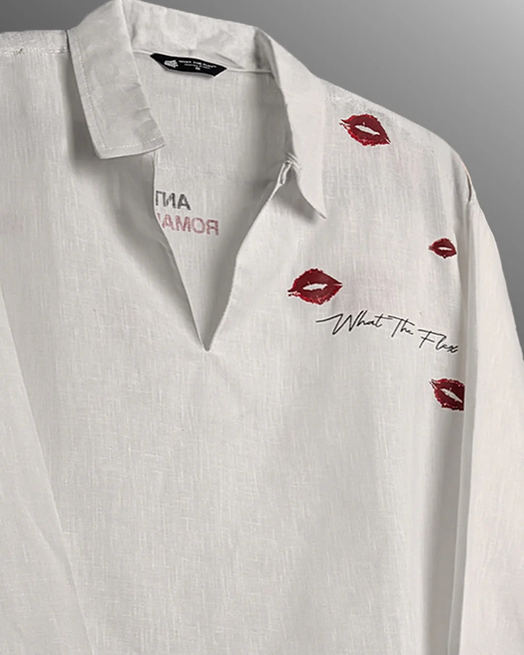 Clothav Anti Romantic Kiss Print White Oversized Shirt Jacket for Men & Women | Graphic Back Print Casual Streetwear