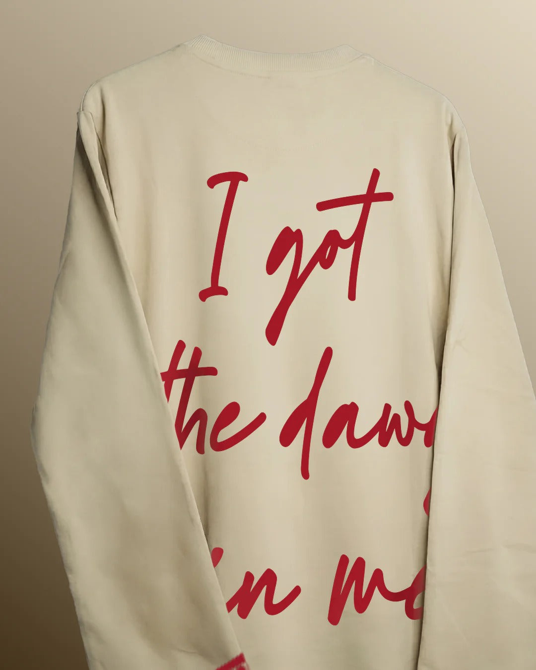Clothav "I Got The Dawg In Me" Graphic Oversized Full Sleeve T-Shirt for Men & Women | Beige Statement Streetwear Tee
