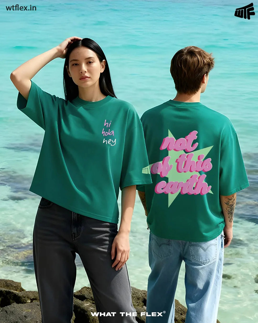 Clothav Not Of This Earth Graphic Green Oversized T-Shirt for Men & Women | Statement Back Print Streetwear