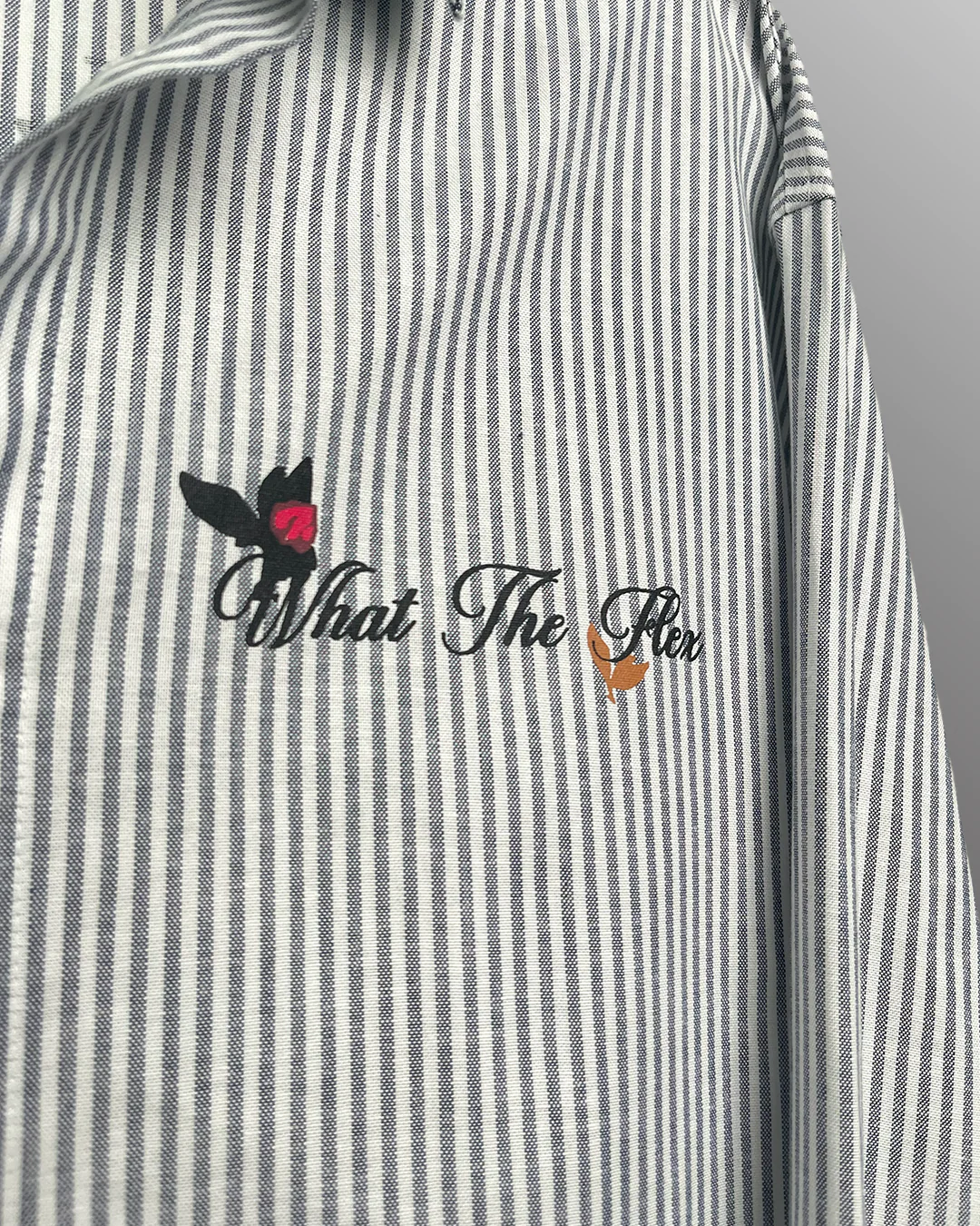 Clothav Not Just A Dream Floral Graphic White Pinstripe Oversized Shirt Jacket for Men & Women | Statement Back Print Streetwear