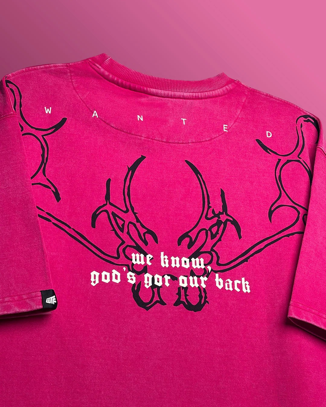Clothav Wanted Graphic Pink Oversized T-Shirt for Men & Women | Statement Back Print Streetwear Tee