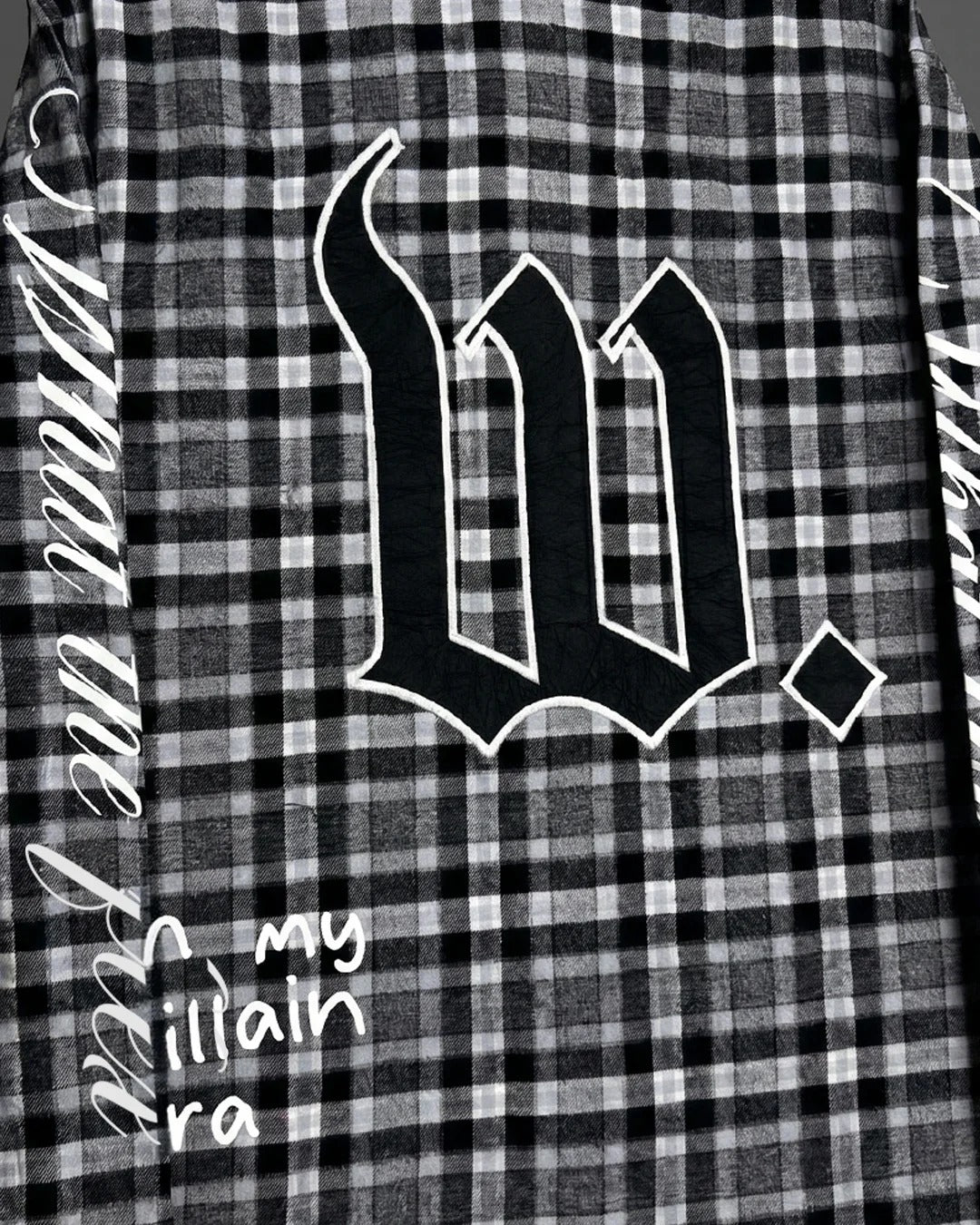 Clothav In My Villain Era Graphic Black Plaid Oversized Shirt Jacket for Men & Women | Statement Back Print Streetwear