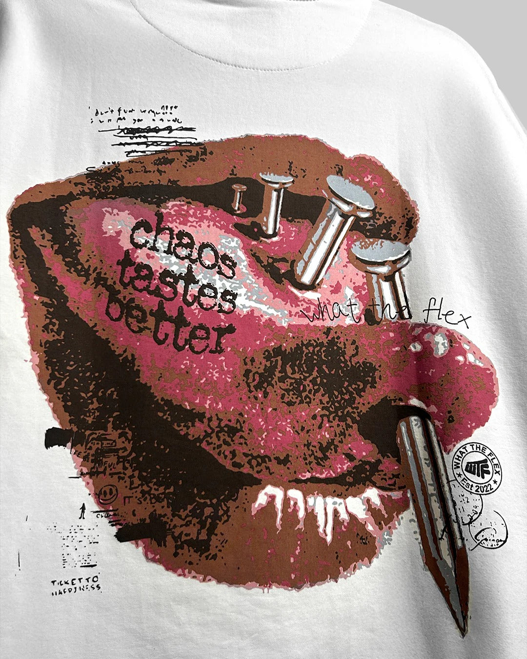 Clothav Chaos Tastes Better Graphic White Oversized T-Shirt for Men & Women | Artistic Back Print Streetwear
