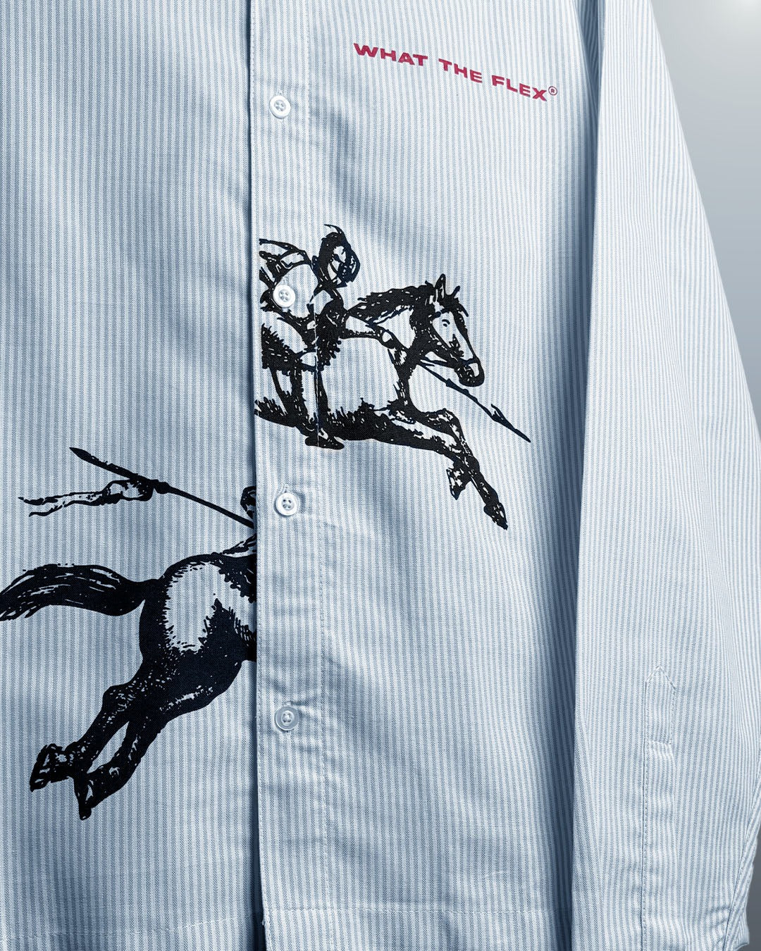 Clothav Equestrian Graphic Striped Oversized Shirt for Men & Women | Light Blue Premium Cotton Streetwear Shirt
