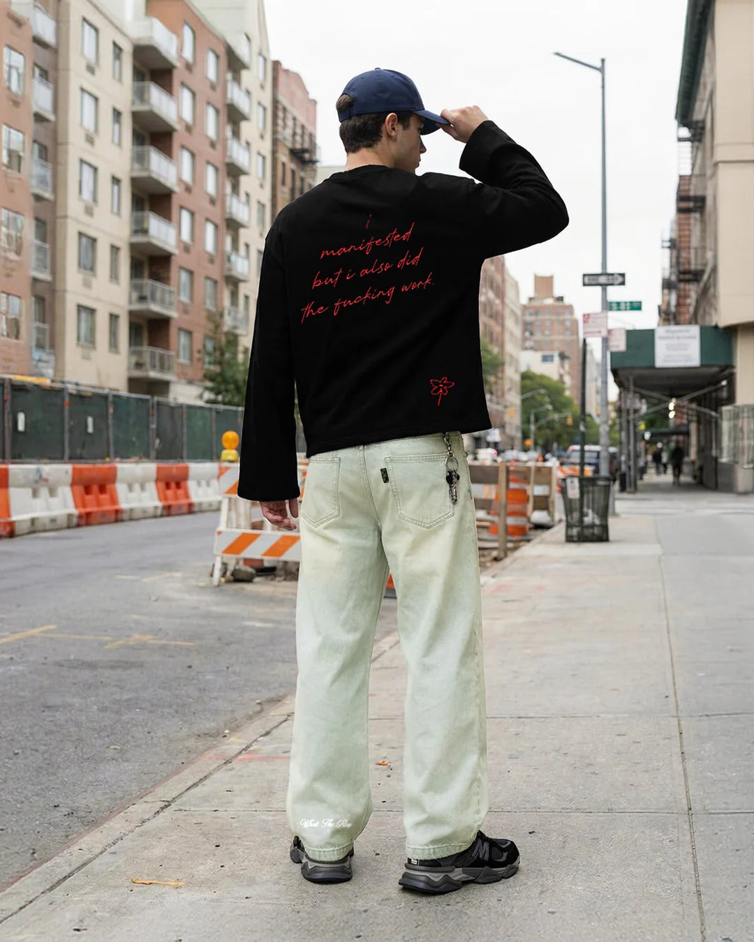 Clothav I Manifested But I Also Did The Work Graphic Oversized Full Sleeve T-Shirt for Men & Women | Black Motivational Streetwear Tee