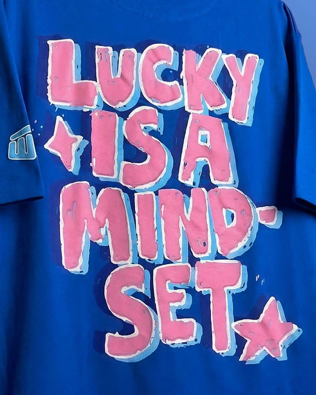 Clothav Lucky Is A Mindset Graphic Oversized T-Shirt for Men & Women | Blue Statement Streetwear Tee