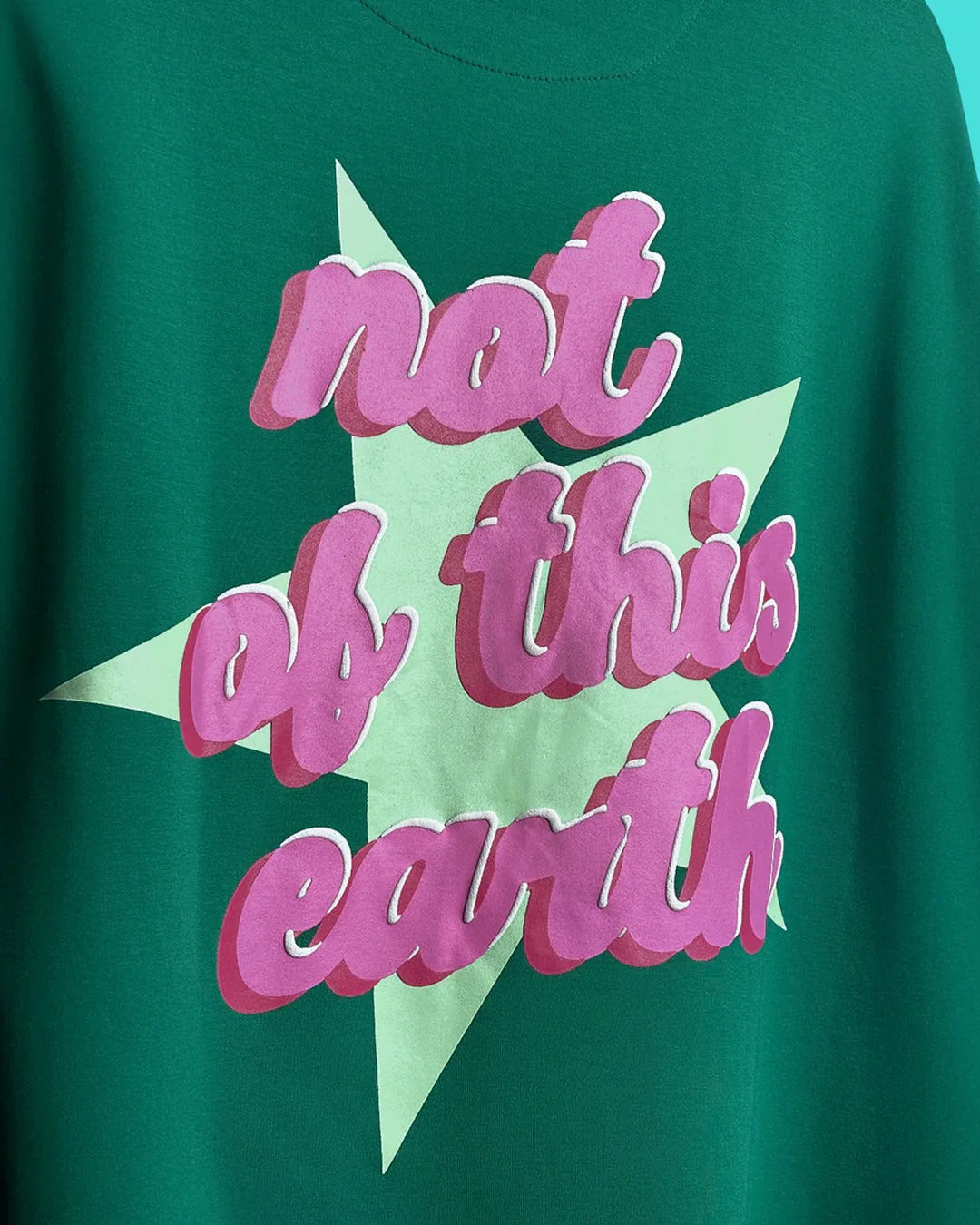 Clothav Not Of This Earth Graphic Green Oversized T-Shirt for Men & Women | Statement Back Print Streetwear