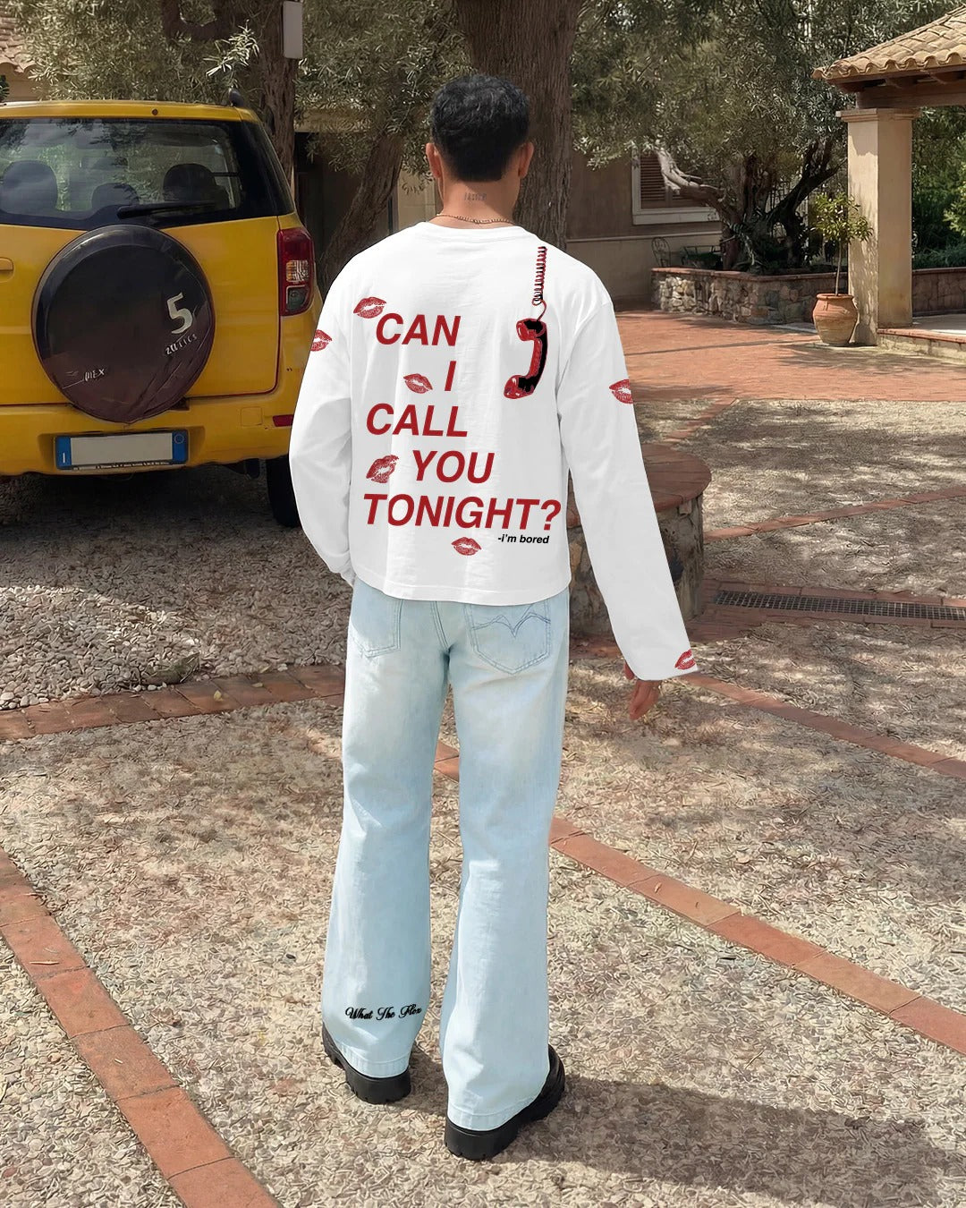 Clothav "Can I Call You Tonight?" Graphic Oversized Full Sleeve T-Shirt for Men & Women | White Statement Streetwear Tee