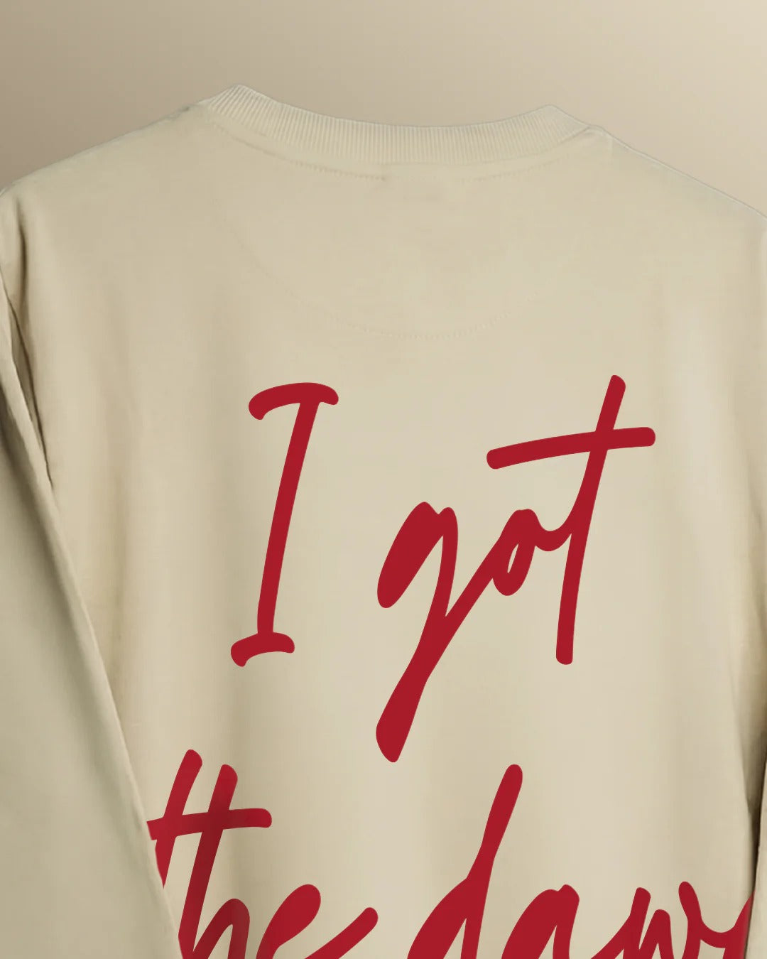 Clothav "I Got The Dawg In Me" Graphic Oversized Full Sleeve T-Shirt for Men & Women | Beige Statement Streetwear Tee