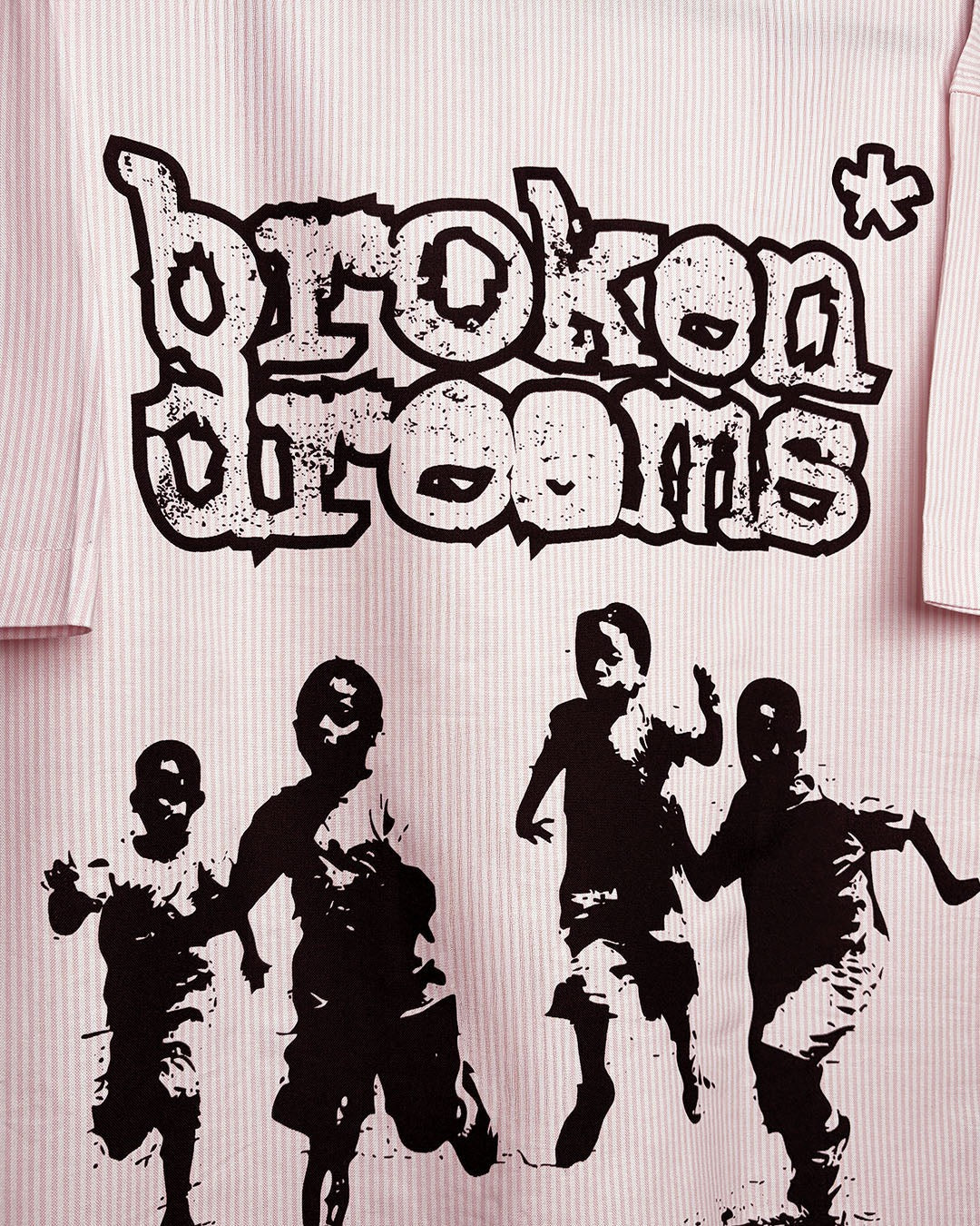 Clothav Broken Dreams Graphic Oversized Half Sleeve Shirt for Men & Women | Pink Striped Streetwear Shirt