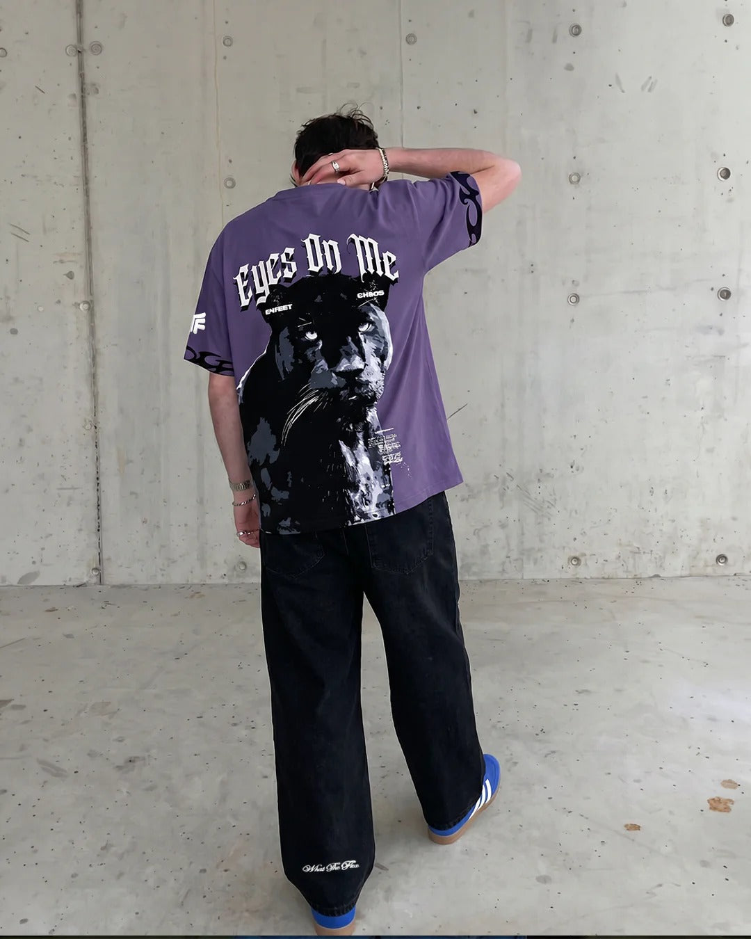 Clothav Eyes On Me Panther Graphic Oversized T-Shirt for Men & Women | Purple Statement Streetwear Tee