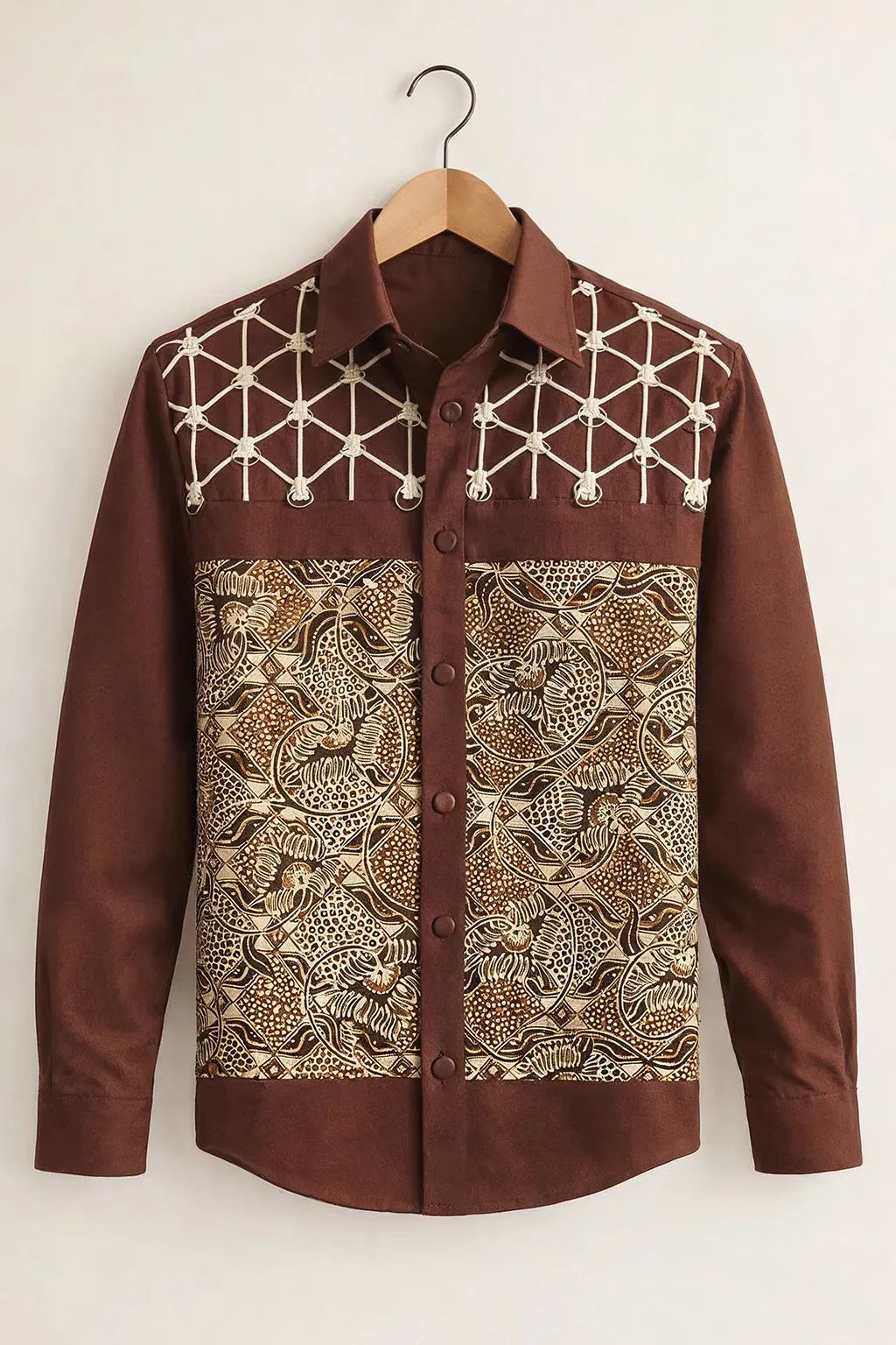 Clothav Men's Premium Brown Tribal Geometric Printed Full Sleeve Shirt | Designer Artistic Casual Shirt | XS–6XL