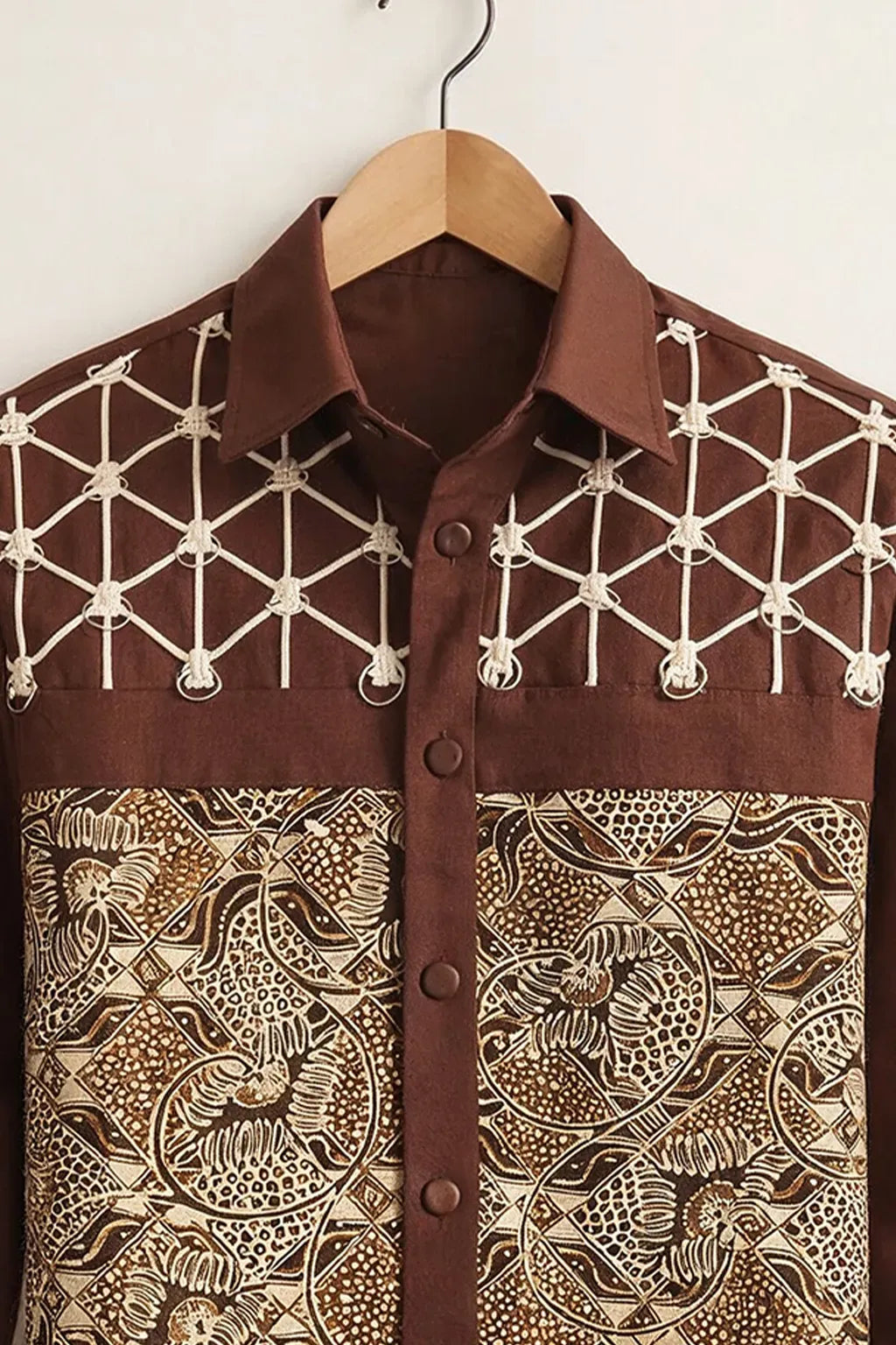 Clothav Men's Premium Brown Tribal Geometric Printed Full Sleeve Shirt | Designer Artistic Casual Shirt | XS–6XL