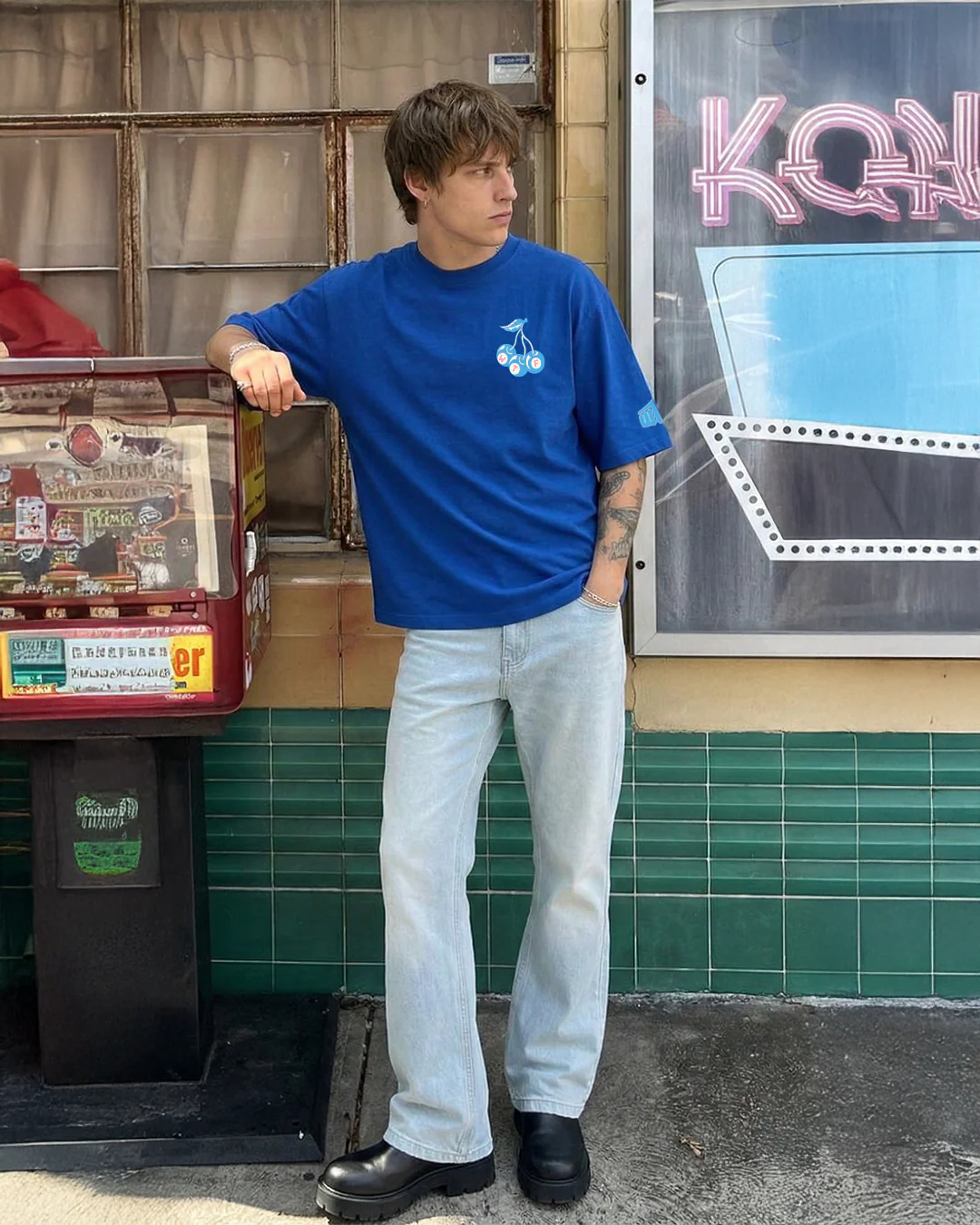 Clothav Lucky Is A Mindset Graphic Oversized T-Shirt for Men & Women | Blue Statement Streetwear Tee
