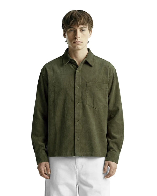 Clothav Olive Green Corduroy Oversized Full Sleeve Shirt for Men & Women | Premium Casual Solid Shirt