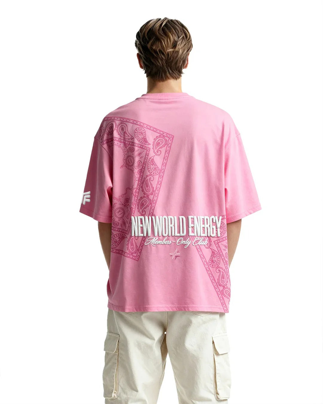 Clothav New World Energy Graphic Pink Oversized T-Shirt for Men & Women | Members Only Club Back Print Streetwear
