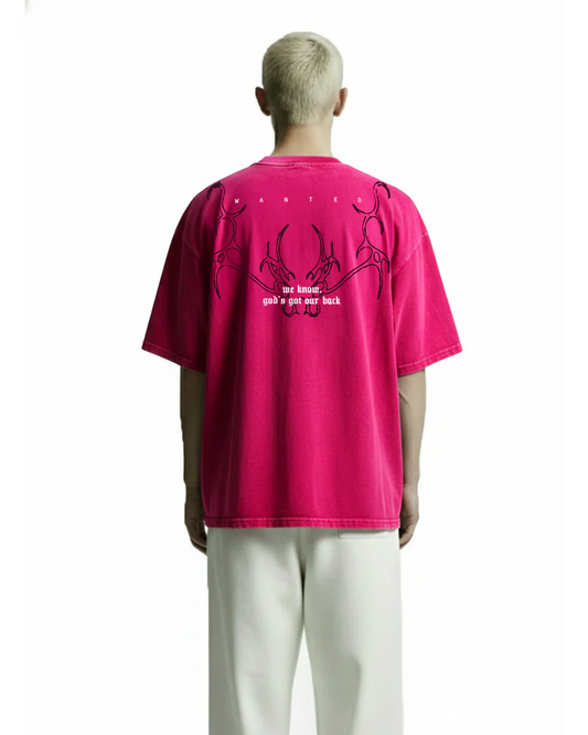 Clothav Wanted Graphic Pink Oversized T-Shirt for Men & Women | Statement Back Print Streetwear Tee