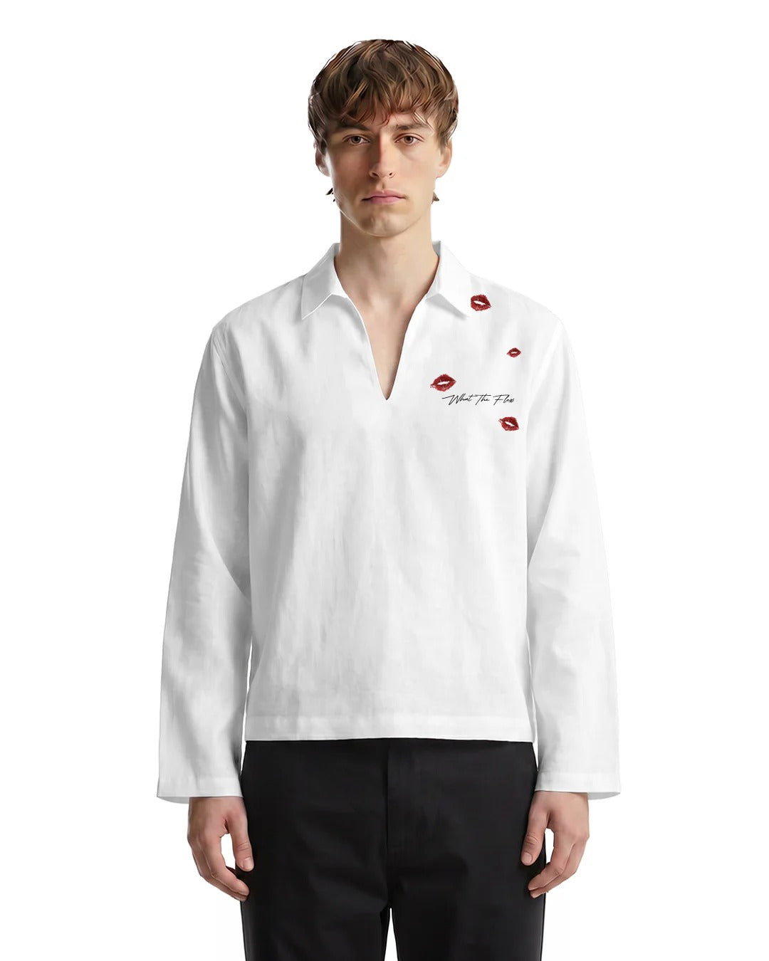 Clothav Anti Romantic Kiss Print White Oversized Shirt Jacket for Men & Women | Graphic Back Print Casual Streetwear