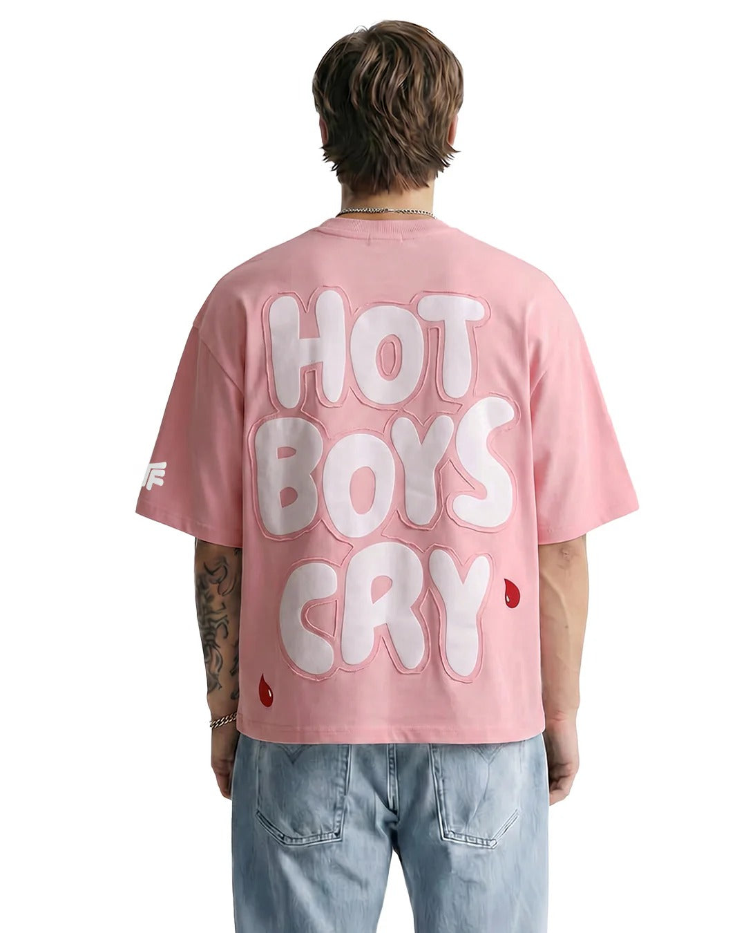 Clothav Hot Boys Cry Graphic Oversized T-Shirt for Men & Women | Pink Statement Back Print Streetwear Tee