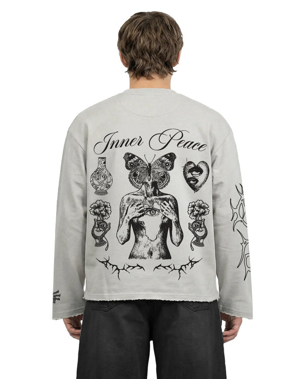 Clothav Inner Peace Graphic Oversized Full Sleeve T-Shirt for Men & Women | Off-White Abstract Art Streetwear Tee