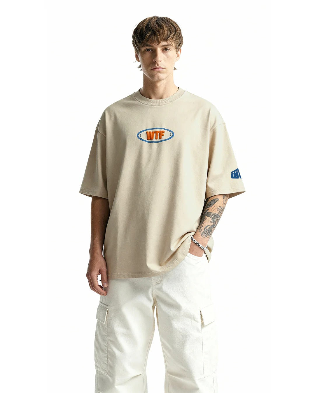 Clothav Outsiders Of Earth Club Graphic Oversized T-Shirt for Men & Women | Beige UFO Streetwear Tee