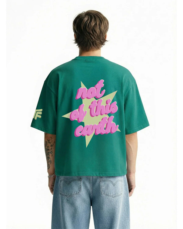 Clothav Not Of This Earth Graphic Green Oversized T-Shirt for Men & Women | Statement Back Print Streetwear