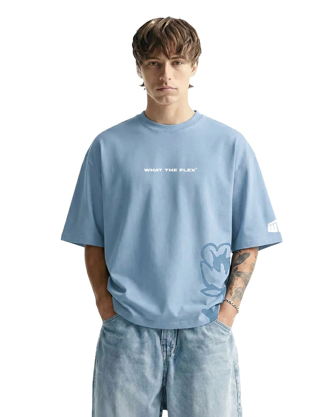 Clothav Waiting For You To Make The First Move Graphic Sky Blue Oversized T-Shirt for Men & Women | Statement Back Print Streetwear